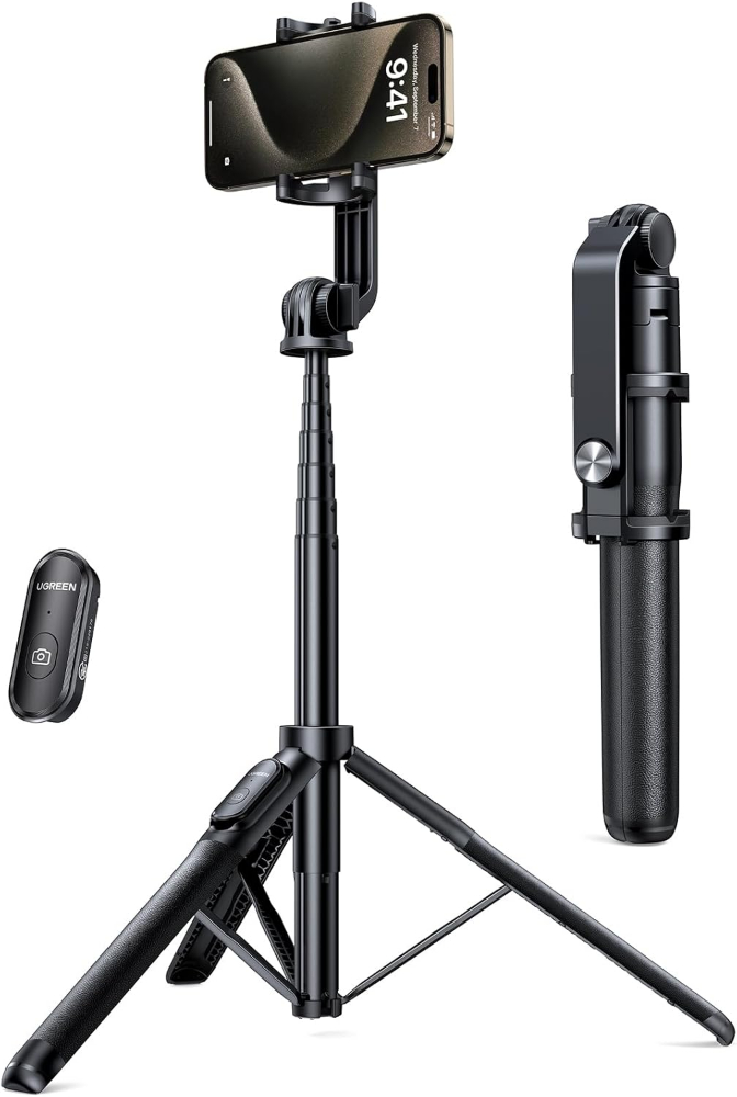 UGREEN Selfie Stick Tripod Stand 60 inch/152cm Extendable Phone Tripod with Bluetooth Remote Control Alloy Camera Stand Fit for All Phone and Camera GoPro iPhone 16 Pro Max S25 Ultra