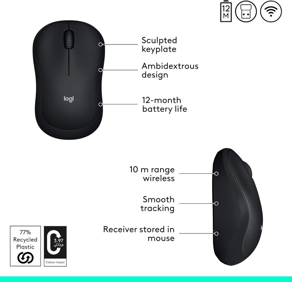 Logitech M185 Wireless Mouse, 2.4GHz