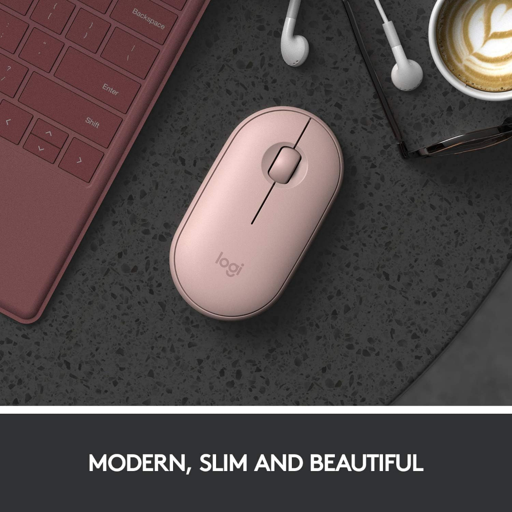 Logitech Pebble M350 Wireless Mouse with Bluetooth or USB, Pink