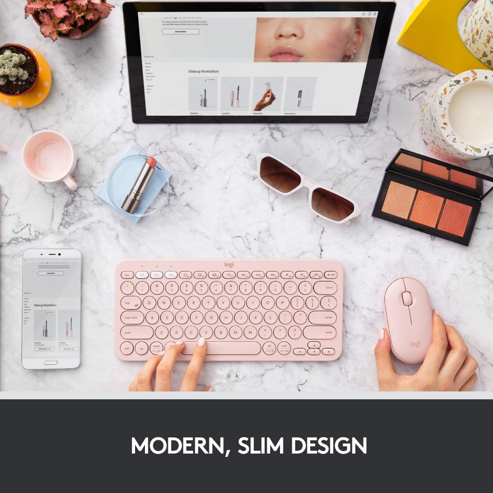 Logitech Pebble M350 Wireless Mouse with Bluetooth or USB, Pink