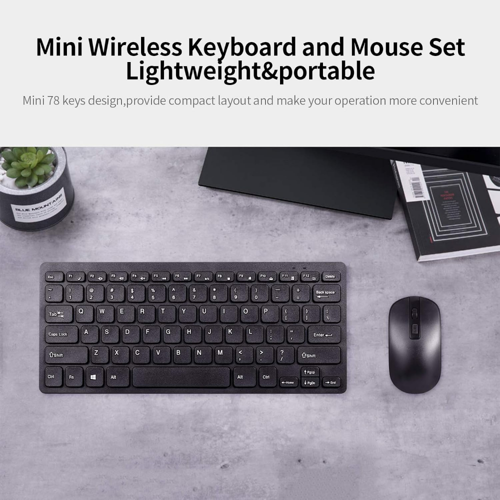 Premium  Mini Wireless Keyboard and Mouse - White/Black