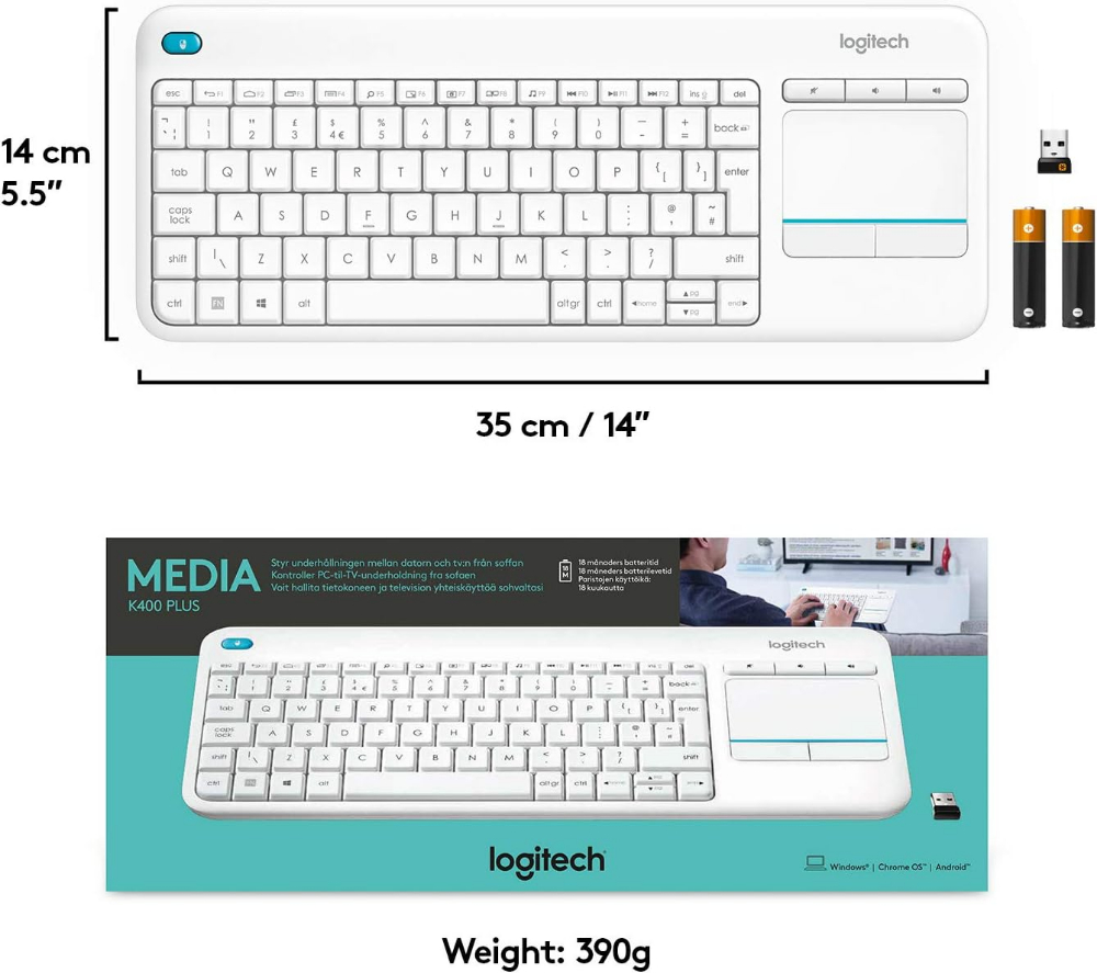 Logitech K400 Plus Wireless Keyboard with Built-In Touchpad