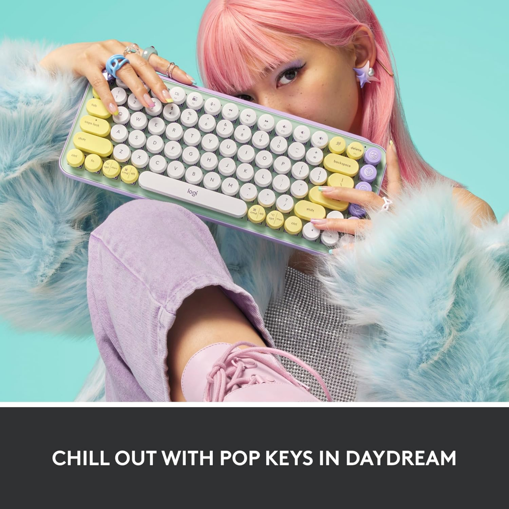 Logitech POP Keys Mechanical Wireless Keyboard with Customizable Emoji , Durable Compact Design, Bluetooth or USB Connectivity, Multi-Device, OS Compatible - Daydream mint
