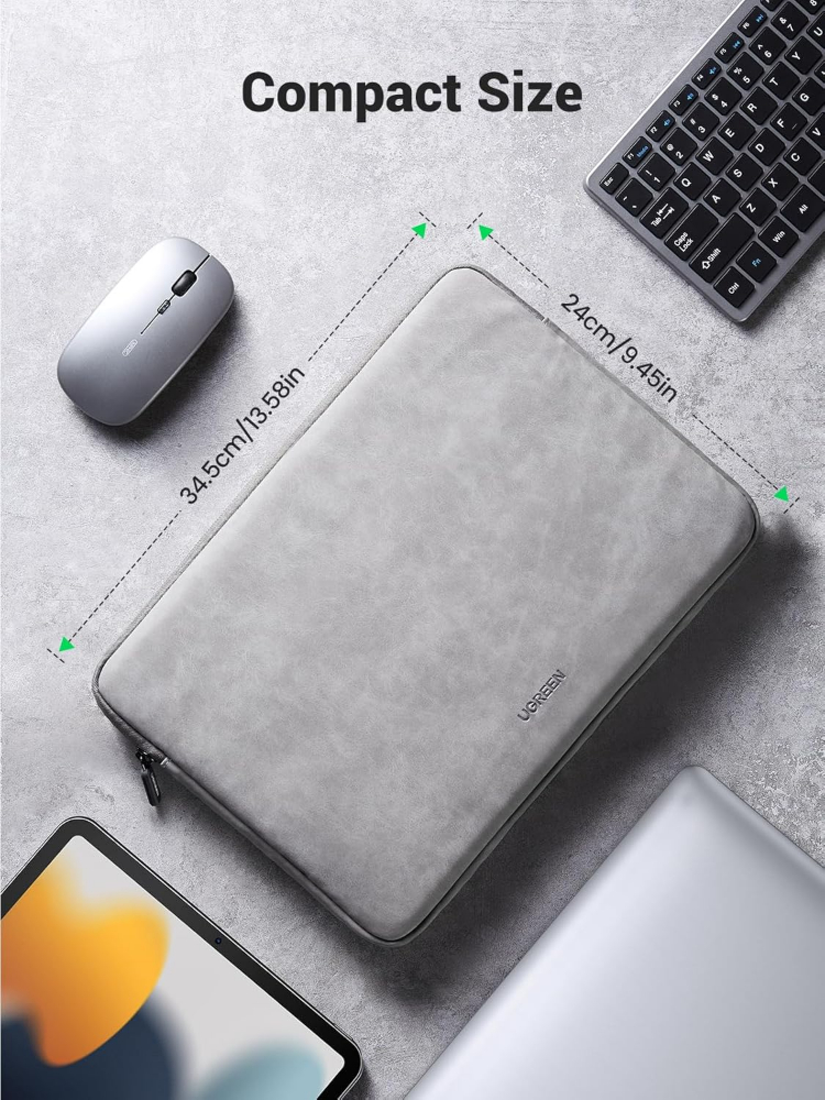 UGREEN 13.3 Inch Laptop Case PU Suede Leather Soft Padded Zipper Cover Sleeve Case Compatible with MacBook Air/ Pro  Water Resistant Bag Protective Briefcase, Gray image 5