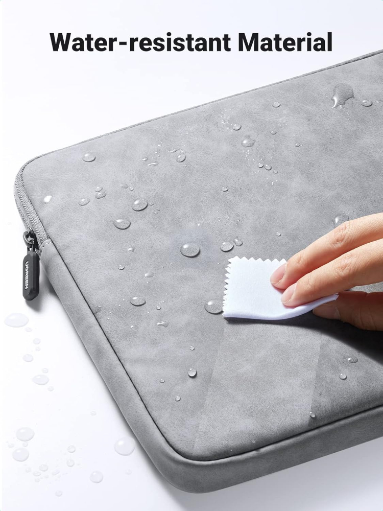 UGREEN 13.3 Inch Laptop Case PU Suede Leather Soft Padded Zipper Cover Sleeve Case Compatible with MacBook Air/ Pro  Water Resistant Bag Protective Briefcase, Gray image 3