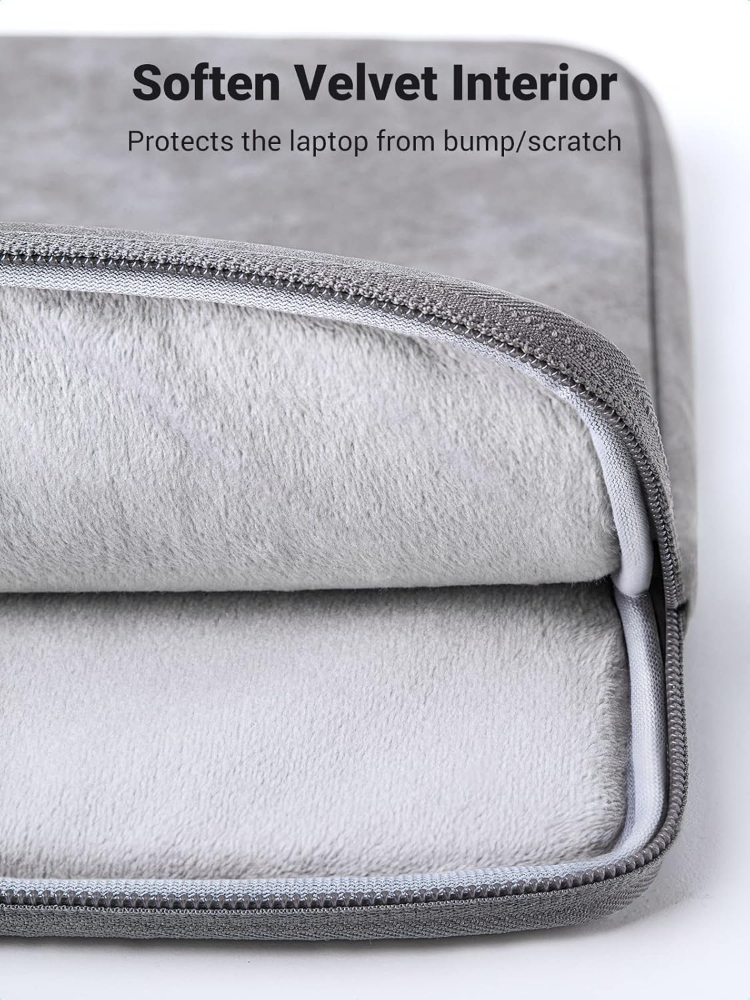 UGREEN 13.3 Inch Laptop Case PU Suede Leather Soft Padded Zipper Cover Sleeve Case Compatible with MacBook Air/ Pro  Water Resistant Bag Protective Briefcase, Gray image 2
