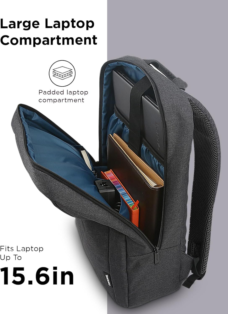 Lenovo Laptop Backpack B210, 15.6-Inch Laptop/Tablet, Durable, Water-Repellent, Lightweight, Clean Design, Sleek for Travel, Business Casual or College, Black