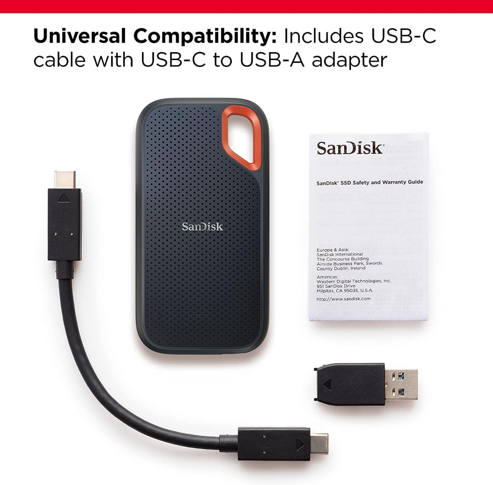 SANDISK E61 EXTREME PORTABLE EXTERNAL SSD V2 2TB - Black