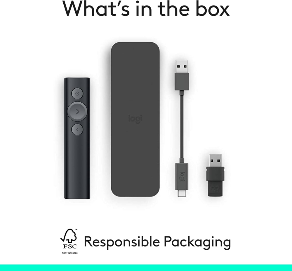 Logitech Spotlight Presentation Remote - Universal Wireless Presentation Clicker with Laser Pointer, Advanced Digital Highlighting, Bluetooth, 30 m Range and Quick Charging