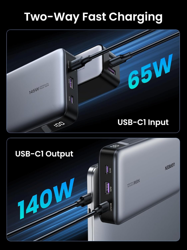 UGREEN Power Bank 25,000mAh 145W Laptop Portable Charger, Nexode 3-Port USB C PD Battery Pack, for MacBook Pro/Air, Dell XPS, iPhone 16/15/14, Galaxy S24, Steam Deck, iPad, and More image 4
