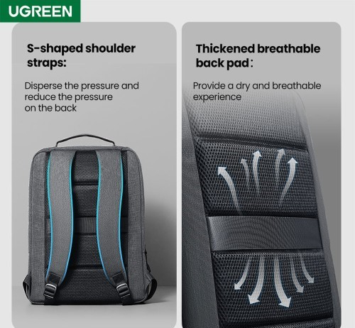 UGREEN 15.6" Laptop Backpack – Ergonomic Shockproof & Waterproof Travel Bag (Dark Grey) image 2