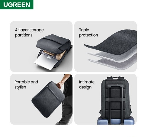 UGREEN 15.6" Laptop Backpack – Ergonomic Shockproof & Waterproof Travel Bag (Dark Grey) image 4