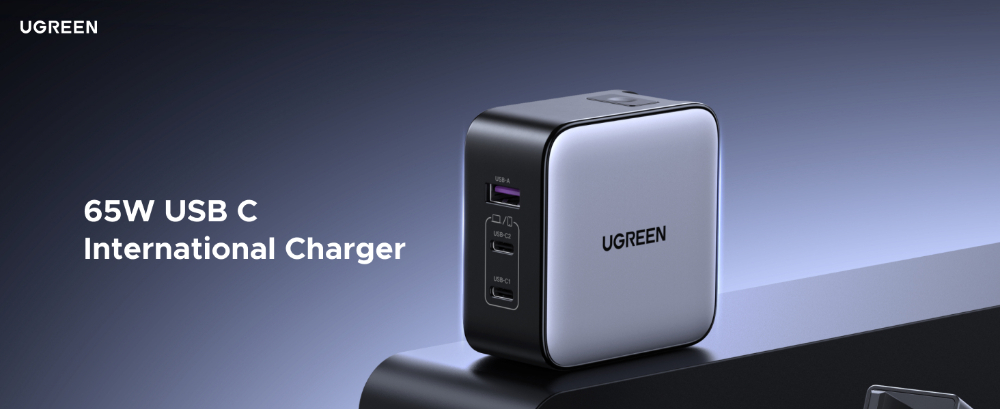 UGREEN 65W USB C Travel Adapter, Foladable Fast GaN Charger with US/UK/EU 3 Plugs, 3-Port International Power Adapter image 7