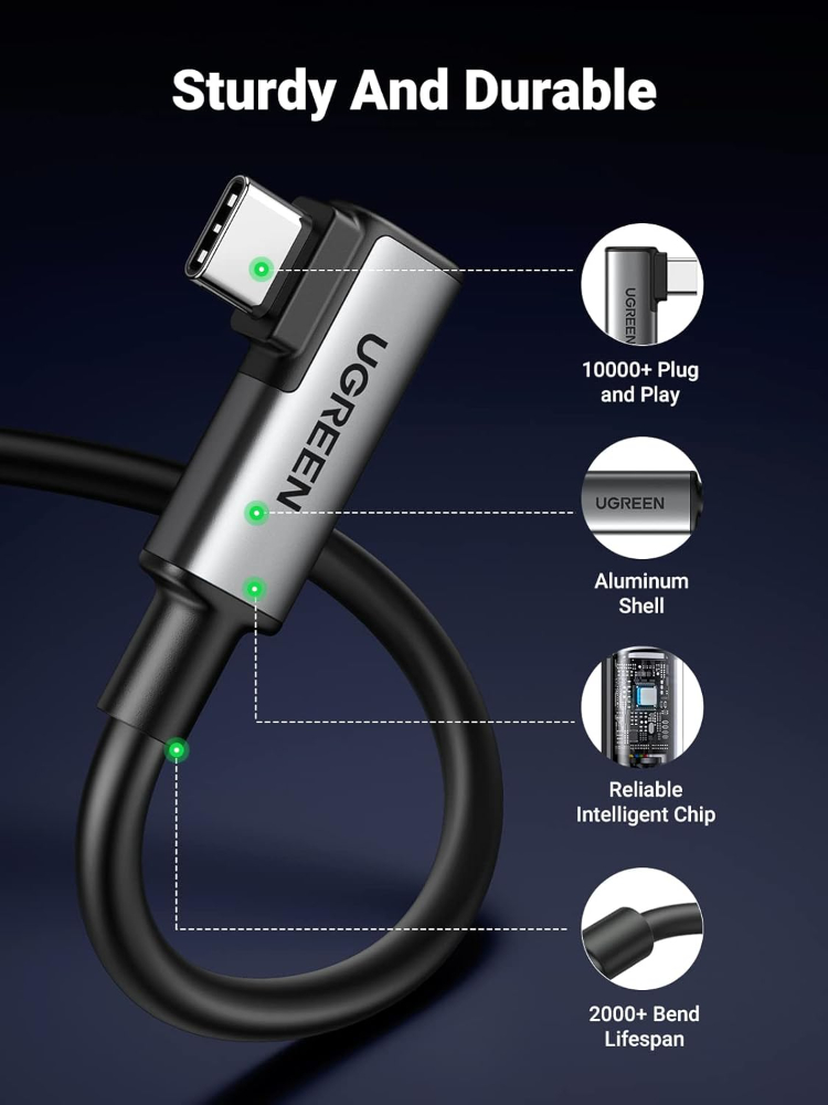 UGREEN Right Angle USB-C to USB-C Link Cable 5 m Black