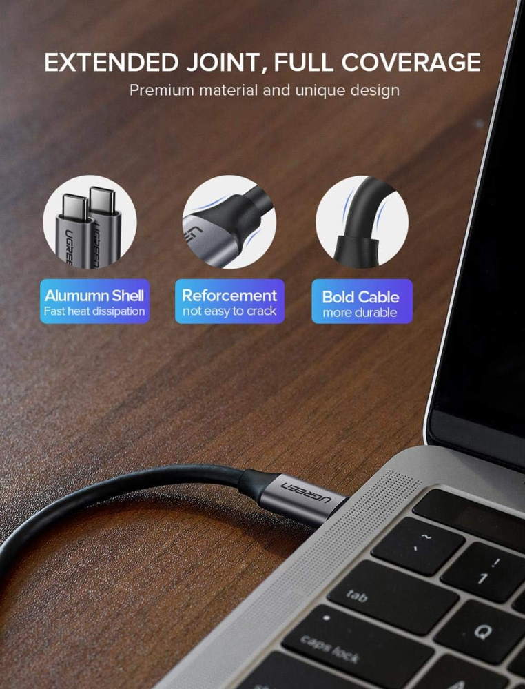 UGREEN USB 3.1 USB-C Male To Male Data Cable 60W Power Delivery PD Gen 1 for Monitor, Laptop, Smartphone (1.5M)