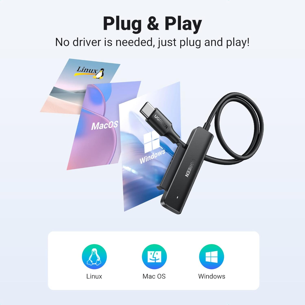 UGREEN SATA III to USB C Adapter Cable for 2.5" SSD and HDD Hard Drive Connector 5Gbps