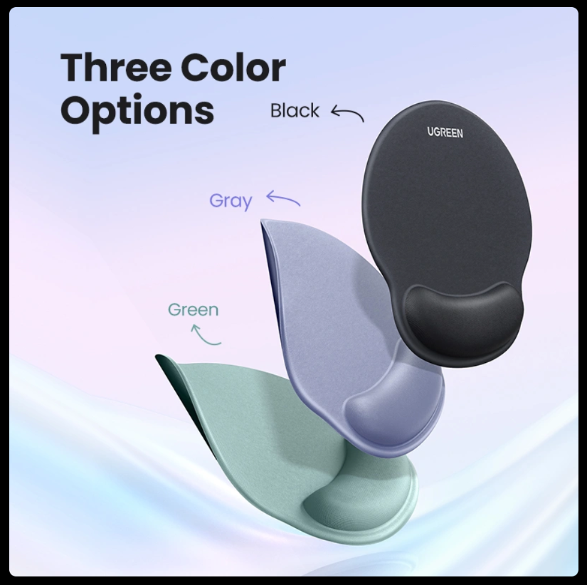 UGREEN Ergonomic Mouse Pad with Gel Wrist Support – Anti-Slip (Green, Grey & Black)