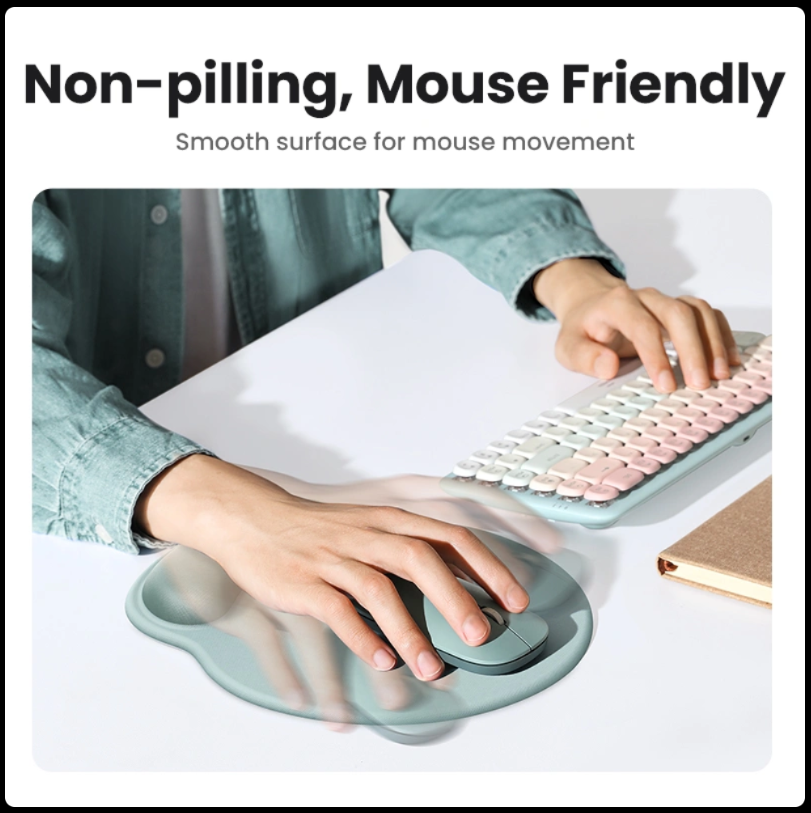 UGREEN Ergonomic Mouse Pad with Gel Wrist Support – Anti-Slip (Green, Grey & Black)
