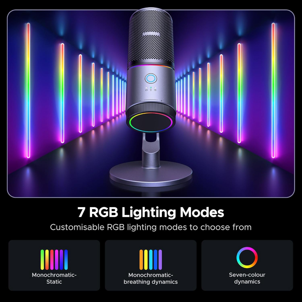 UGREEN USB Microphone 24bit/96KHz RGB Gaming Mic Cardioid Condenser PC Microphone Noise Reduction for Podcasting, Streaming, Recording with Quick Mute, image 4