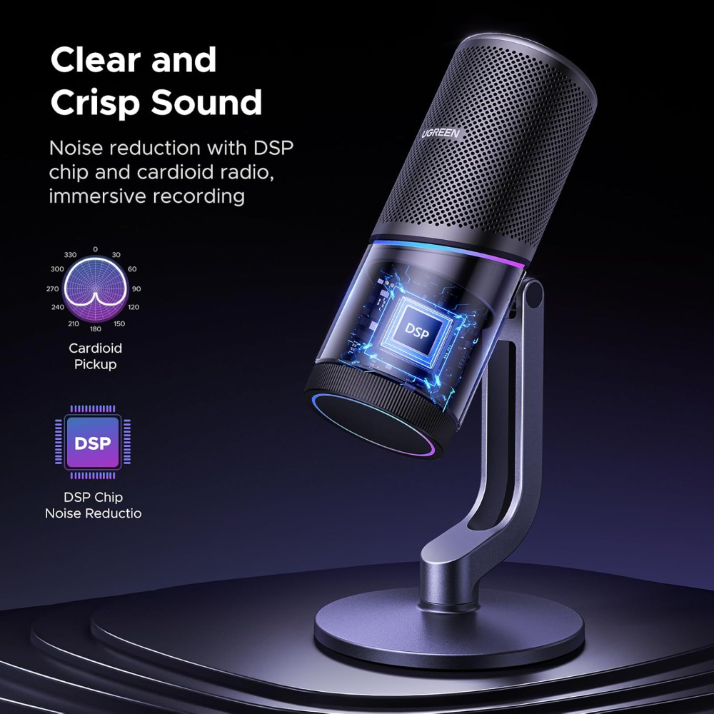 UGREEN USB Microphone 24bit/96KHz RGB Gaming Mic Cardioid Condenser PC Microphone Noise Reduction for Podcasting, Streaming, Recording with Quick Mute, image 3