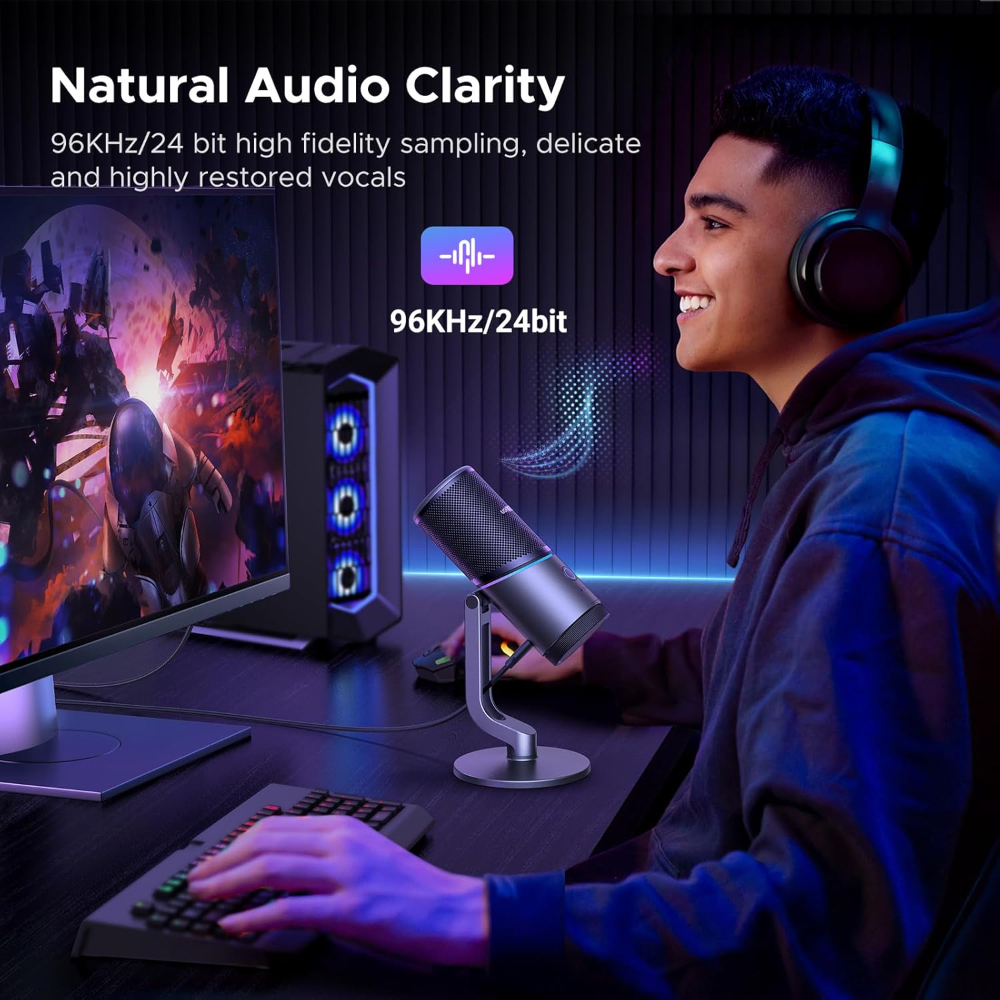 UGREEN USB Microphone 24bit/96KHz RGB Gaming Mic Cardioid Condenser PC Microphone Noise Reduction for Podcasting, Streaming, Recording with Quick Mute, image 2