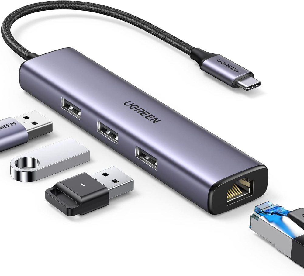 UGREEN USB C to Ethernet Adapter, 4 in 1 USB C Hub Ethernet with 3 USB 3.0 Ports/Gigabit Rj45