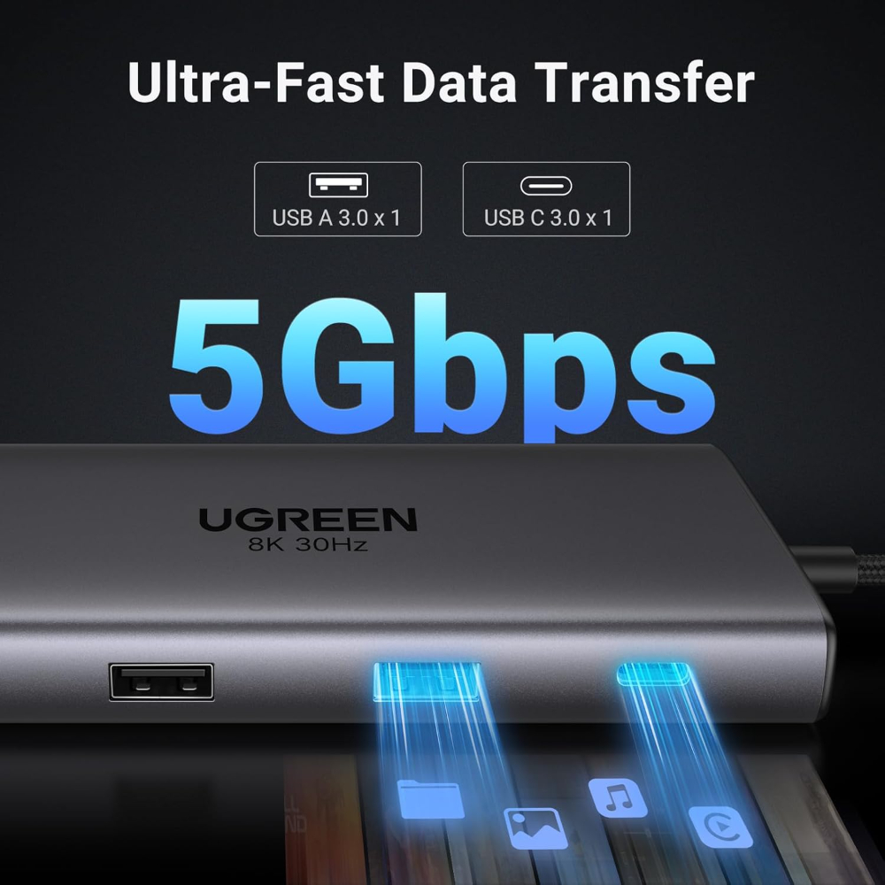 UGREEN Docking Station 10 in 1  USB C Dock Dual HDMI 4K@60Hz Single 8K@30Hz 100W PD 5Gbps USB C and USB A Data Ports Gigabit Ethernet, SD/TF Card Reader USB Hub