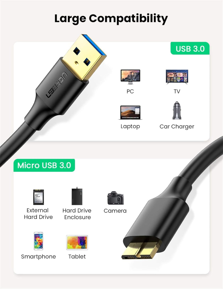 UGREEN USB-A 3.0 to Micro USB 3.0 Male Cable (0.5m, Black) image 5