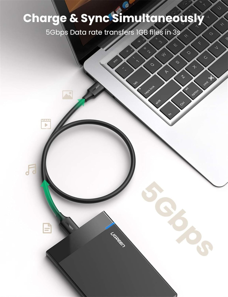 UGREEN USB-A 3.0 to Micro USB 3.0 Male Cable (0.5m, Black) image 3