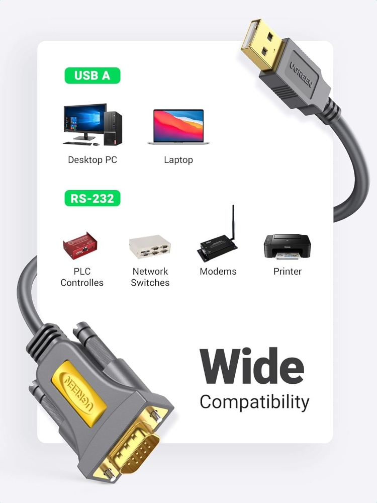 UGREEN USB-A 2.0 to DB9 RS-232 Male Adapter Cable 1.5m image 2