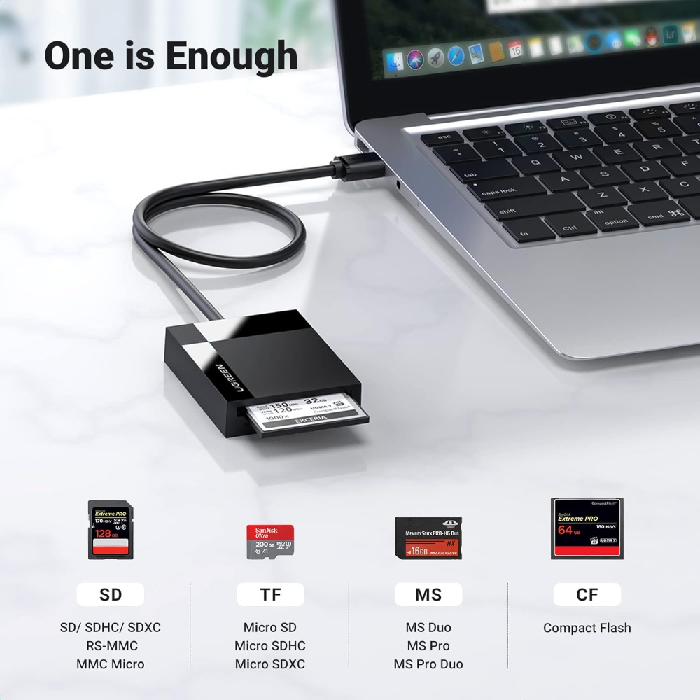UGREEN USB Memory Card Reader 4 in 1 USB 3.0 SD TF CF MS Adapter 5Gbps Read Write Simultaneously for SD SDXC SDHC CF CFI TF Micro SD Micro SDXC Micro SDHC MS MMC UHS-I Cards image 2