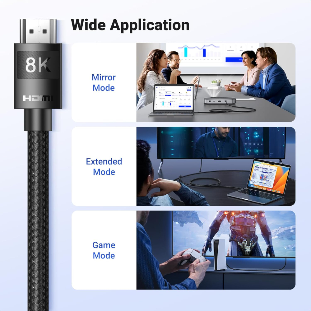 UGREEN HDMI 2.1 Cable Certified 8K 3M Ultra High Speed HDMI Cord Braided 48Gbps 4K@240Hz 10K@60Hz with Dynamic HDR eARC Dolby Atmos HDCP image 5