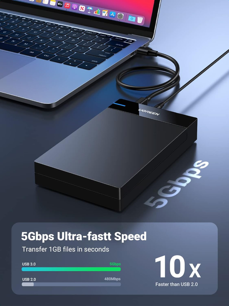 UGREEN External Hard Drive Enclosure for 3.5 2.5 Inch SATA SSD HDD USB 3.0 to SATA III Hard Drive Case with UASP 12V Power Adapter Compatible image 7