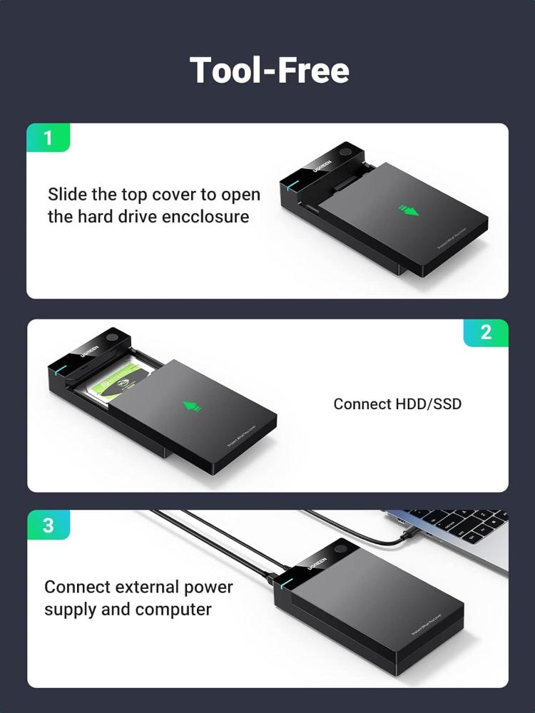 UGREEN External Hard Drive Enclosure for 3.5 2.5 Inch SATA SSD HDD USB 3.0 to SATA III Hard Drive Case with UASP 12V Power Adapter Compatible image 5