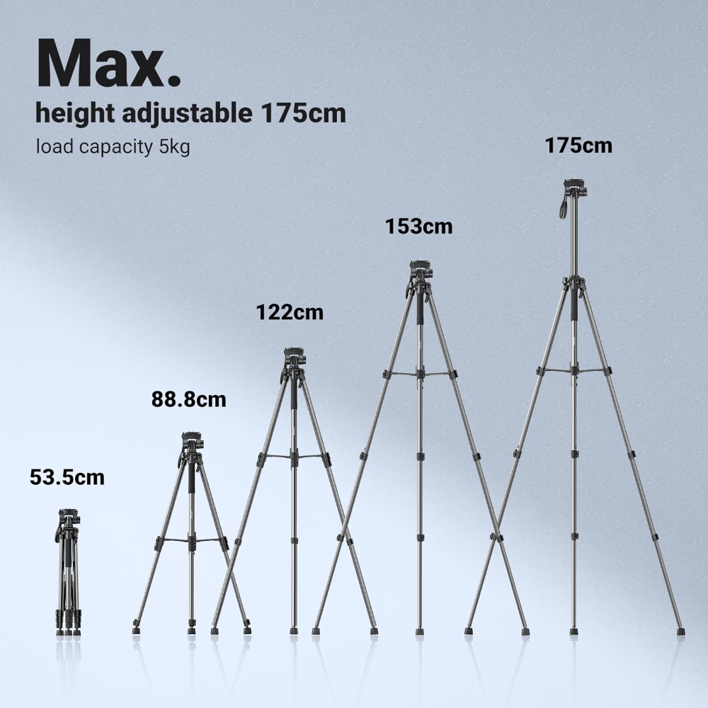 UGREEN Camera Tripod Stand 69''/175cm Heavy Duty Stand Adjustable Professional Tripod Holder image 6