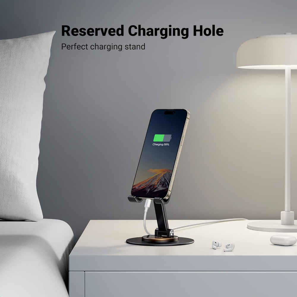 UGREEN Phone Stand iPhone Desk Holder Swivel 360° Rotating Base Adjustable Height Foldable Mobile Travel Mount image 6