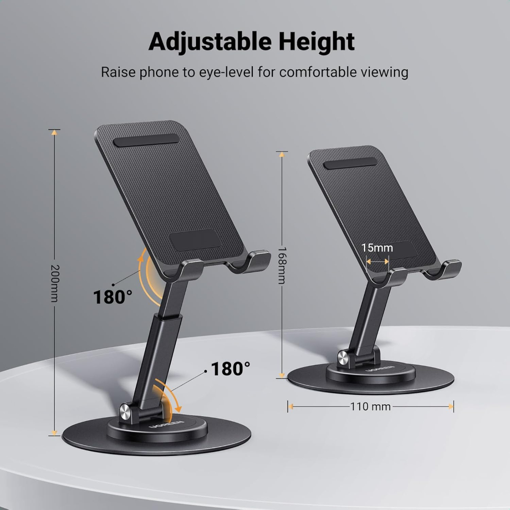 UGREEN Phone Stand iPhone Desk Holder Swivel 360° Rotating Base Adjustable Height Foldable Mobile Travel Mount image 3