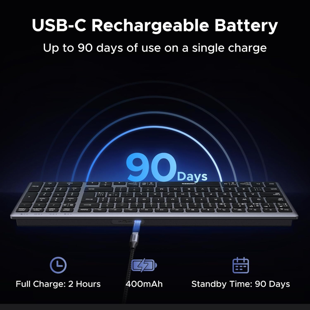 UGREEN Wireless Keyboard, Bluetooth Keyboard with UK Layout, Mini and Rechargeable Ergonomic Keyboard, BT5.4 &2.4GHz image 5