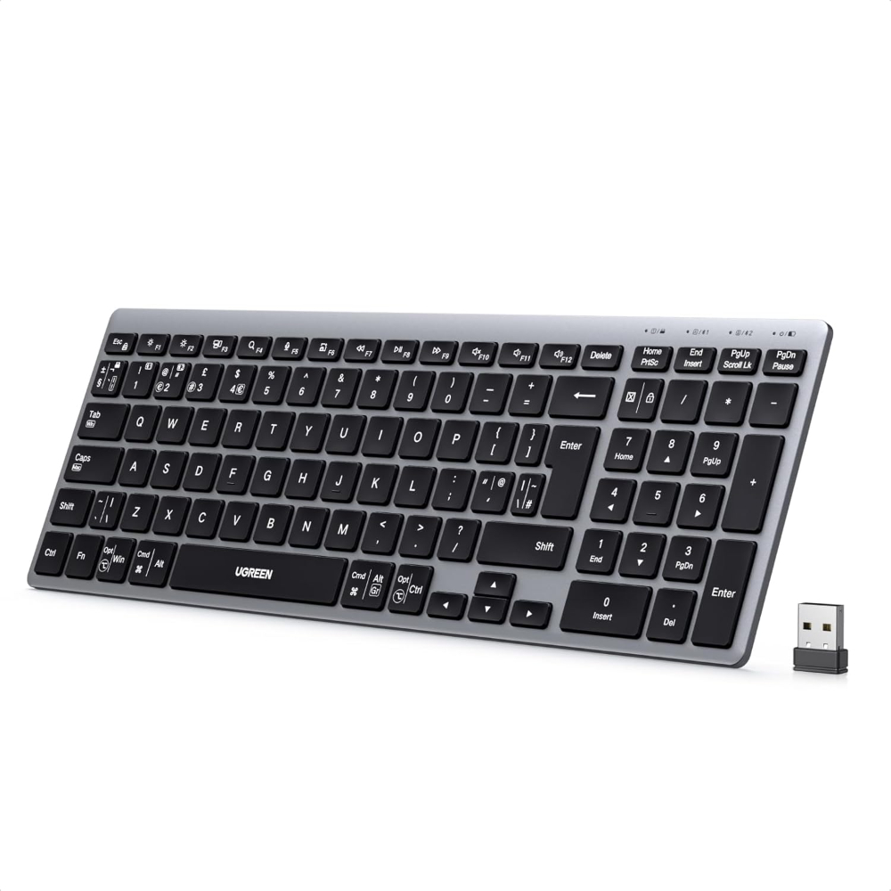 UGREEN Wireless Keyboard, Bluetooth Keyboard with UK Layout, Mini and Rechargeable Ergonomic Keyboard, BT5.4 &2.4GHz image 2