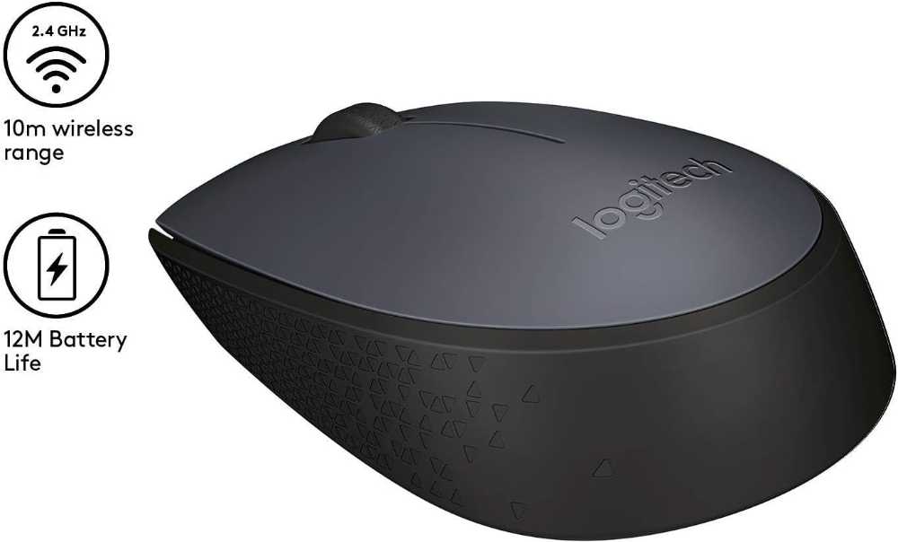 Logitech M170 Wireless Mouse for PC, Mac, Laptop, 2.4 GHz with USB Mini Receiver, Optical Tracking, 12-Months Battery Life, Ambidextrous, Grey