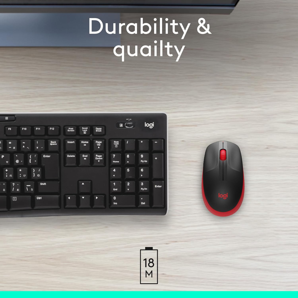 Logitech M190 Wireless Mouse, Full Size Ambidextrous Curve Design, 18-Month Battery with Power Saving Mode, USB Receiver, Precise Cursor Control + Scrolling, Wide Scroll Wheel, Scooped Buttons -Red