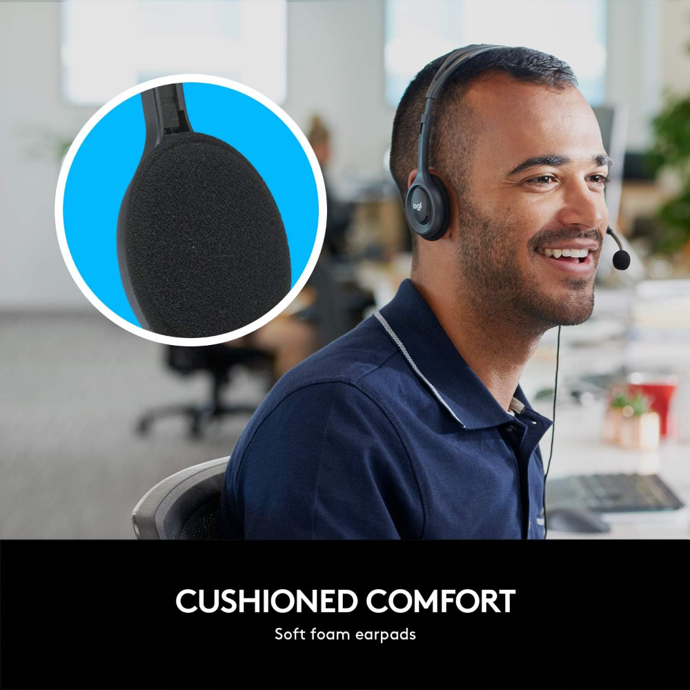 Logitech H111 Wired Headset, Stereo Headphones with Noise-Cancelling Microphone, 3.5 mm Audio Jack, PC/Mac/Laptop/Smartphone/Tablet - Black