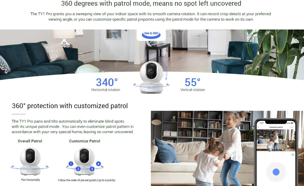 EZVIZ TY1 PRO 2K Indoor AI PT WiFi One-touch Call/Patrol Security Camera