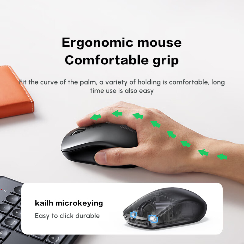 UGREEN Wireless Keyboard and Mouse Combo,2.4GHz Ergonomic Keyboard Mouse, Compact Silent Cordless Full Size Computer Keyboard image 4