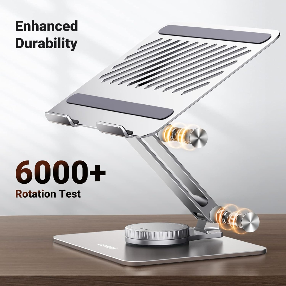 UGREEN  Swivel Adjustable & Foldable Laptop Stand – 360° Rotating Ergonomic Aluminum Riser with Full Height & Tilt for MacBook & Laptops up to 17 inch image 4