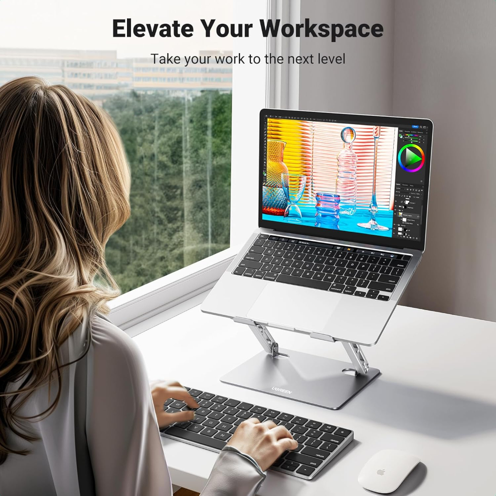 UGREEN  Full-Angle Hover Adjustable & Foldable Laptop Stand – Premium Ergonomic Aluminum Riser with Infinite Tilt for MacBook & Laptops up to 17 inch image 3