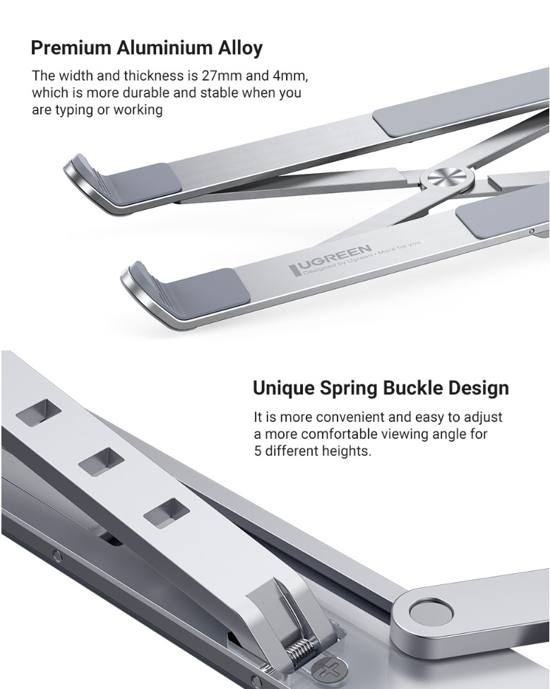 UGREEN  Foldable Laptop Stand with Height Adjustment – Portable Ergonomic Aluminum Riser, Adjustable Holder for MacBook & Laptops up to 16 inch image 6