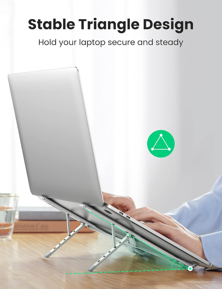 UGREEN  Foldable Laptop Stand with Height Adjustment – Portable Ergonomic Aluminum Riser, Adjustable Holder for MacBook & Laptops up to 16 inch image 3