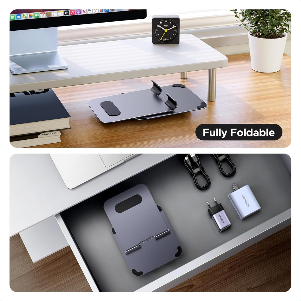UGREEN Rotary Desk Cell Phone Stand with Height Adjustment – 360° Rotating Aluminum Smartphone Holder, Adjustable & Foldable for Desk & Office image 4