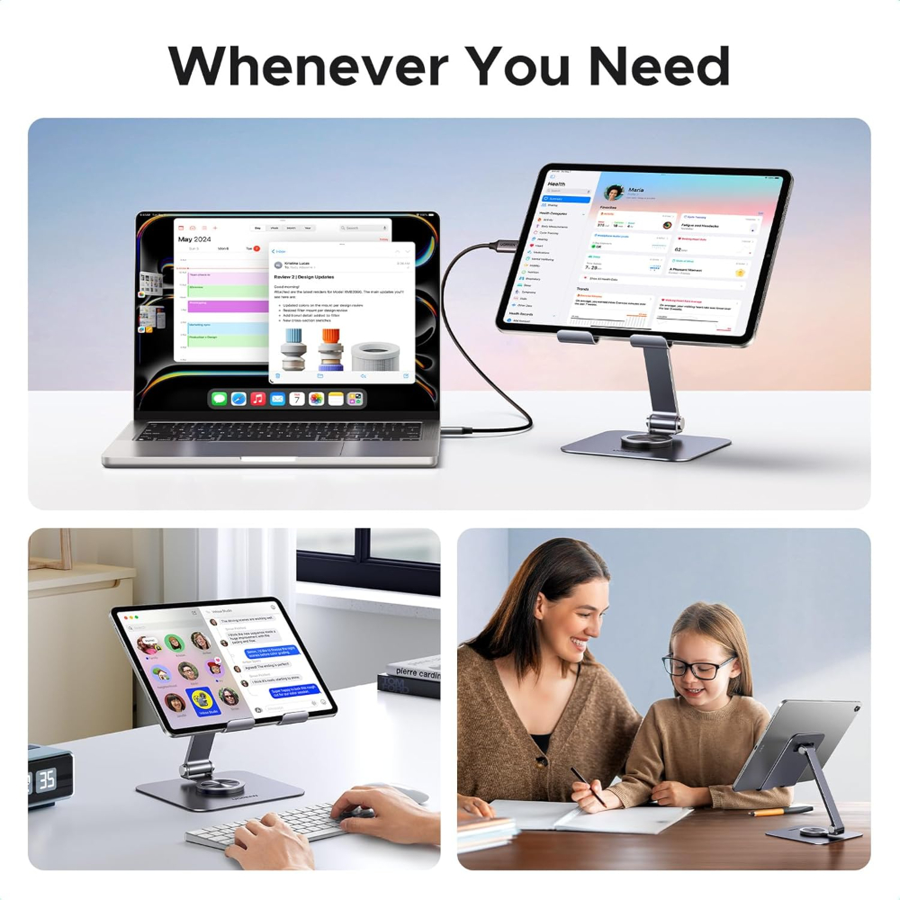 UGREEN Rotary Desk Cell Phone Stand with Height Adjustment – 360° Rotating Aluminum Smartphone Holder, Adjustable & Foldable for Desk & Office image 3